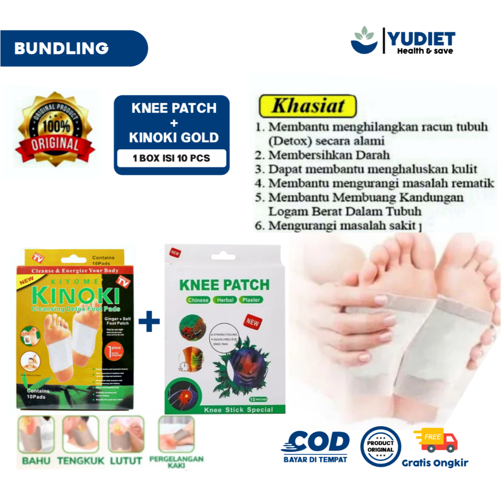 Kinoki Detok kaki Original & Knee Patch koyo Pereda Nyeri Pada lutut Punggung Bahu
