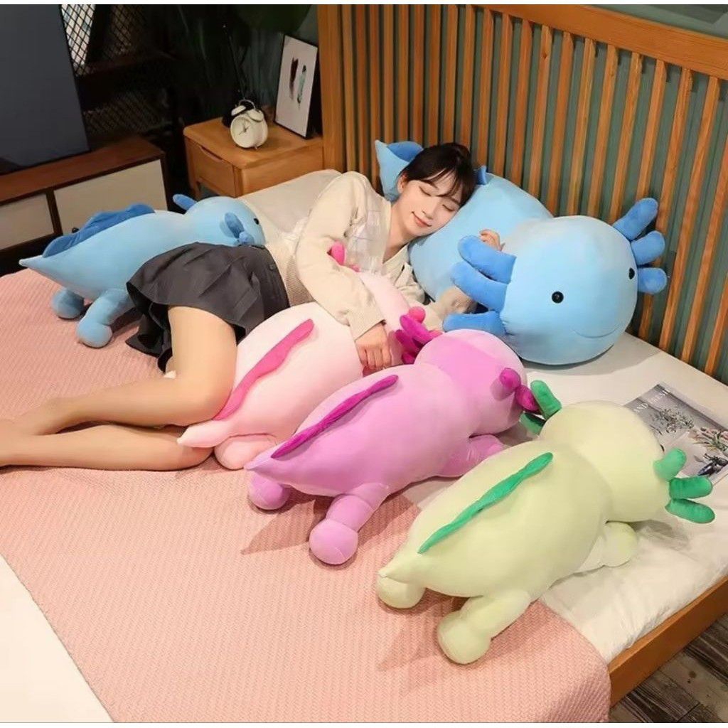 Giant Colorful Newt Plush Toy Stuffed Cute Axolotl Salamander Fuzzy Long Plush Fish Appeasing Long P