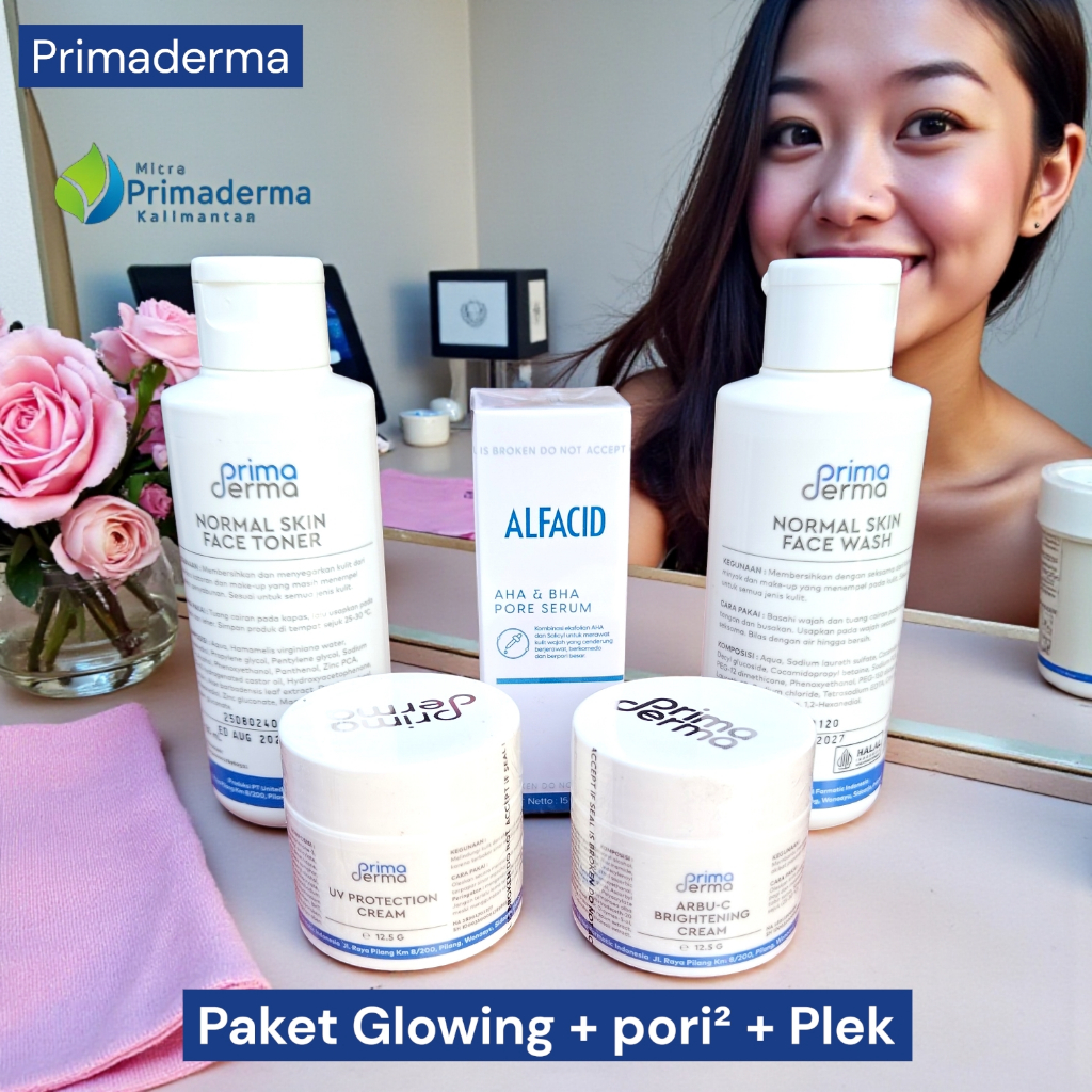 PRIMADERMA Paket Lengkap Kulit Normal pori-pori besar/Flek Glowing/kusam atau susah putih plus White