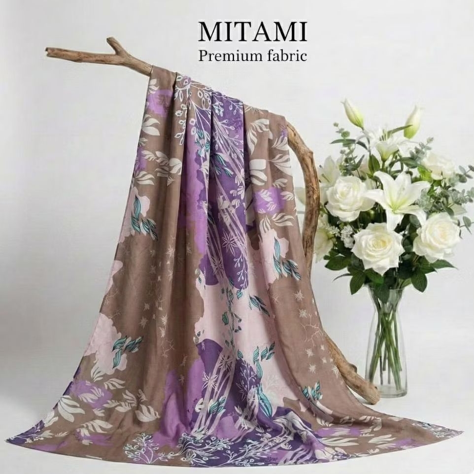 Kain Wolfis Motif Floral Abstrak | Kain Wolpeach Premium (Harga Kain Per½ Meter)APT