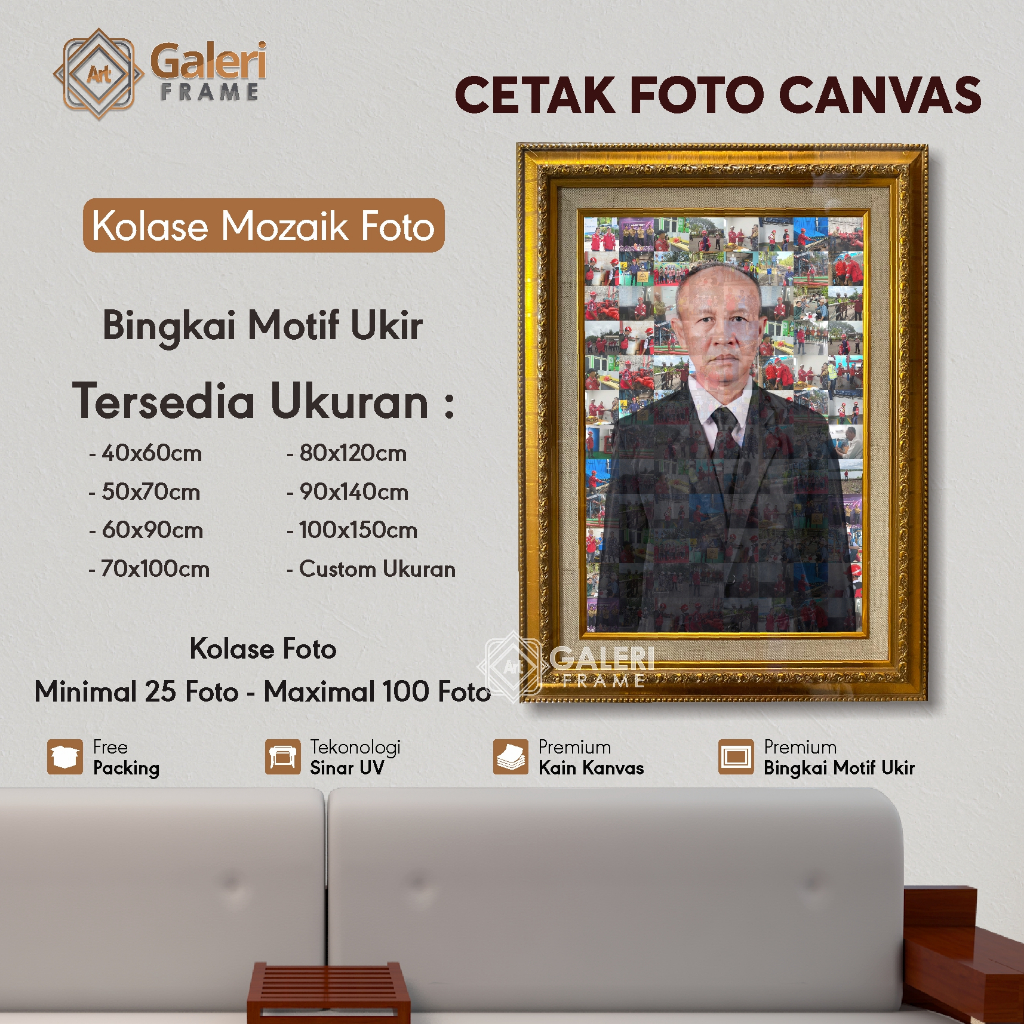 Mozaik Foto Kanvas Bingki Motif Ukir Custom Ukuran Jumbo Kado mozaik foto