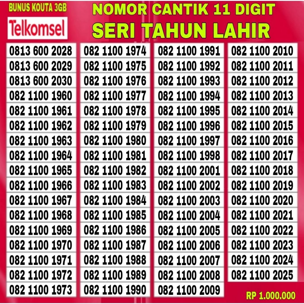 Nomor cantik kartu perdana simpati 11 digit seri tahun lahir