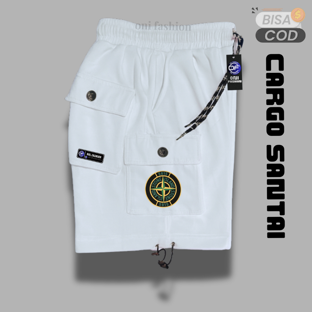 ( COD ) New Celana Cargo Pendek Pria Santai Stone Island Bahan Katun Fleece Adem Dan Lembut Terlaris