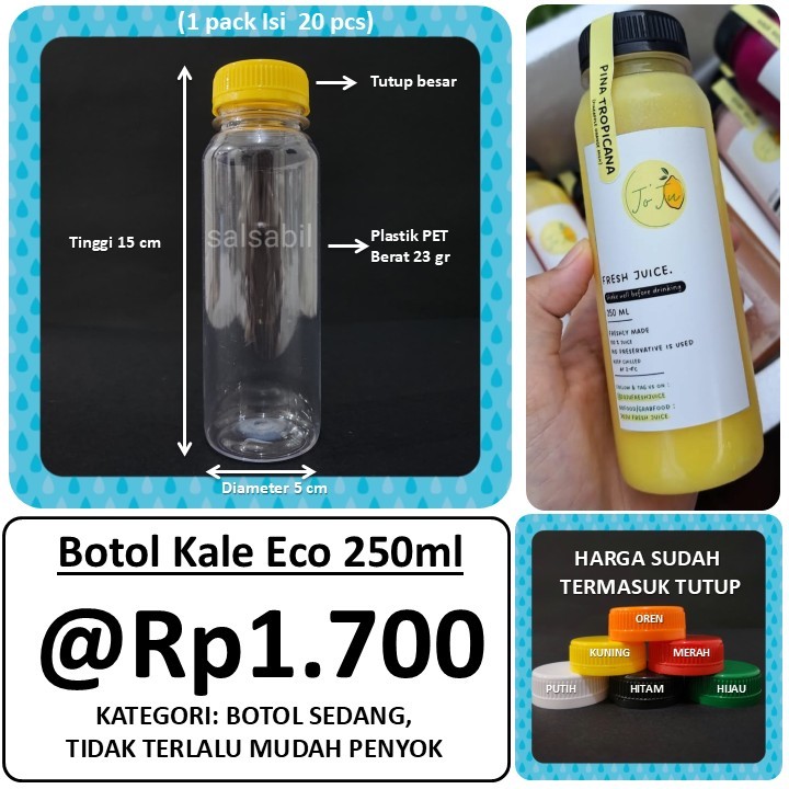 Botol Kale Eco 250ml / botol plastik 250ml / botol unik (isi 20 pcs)