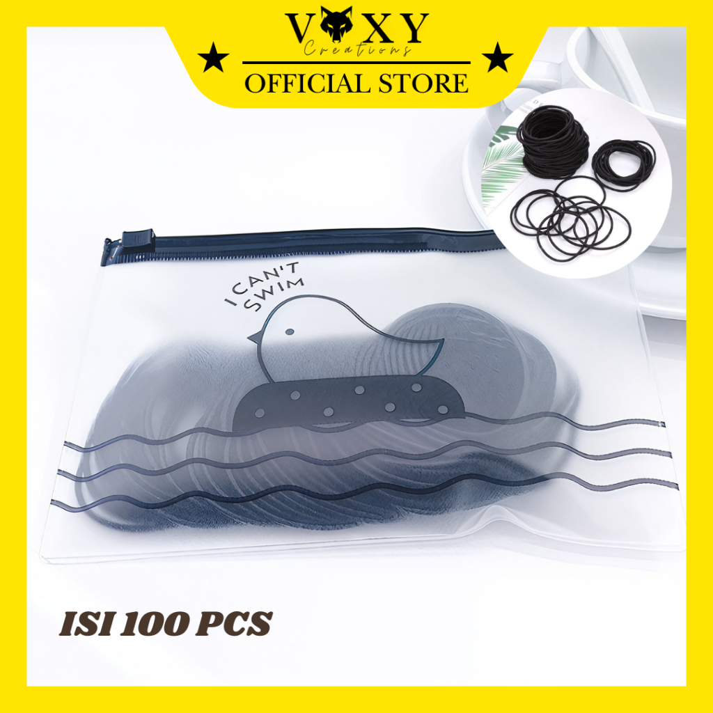 Ikat Rambut Elastis Hitam Isi 100 Pcs Ikat Rambut Karet Kunciran Gelang Karet