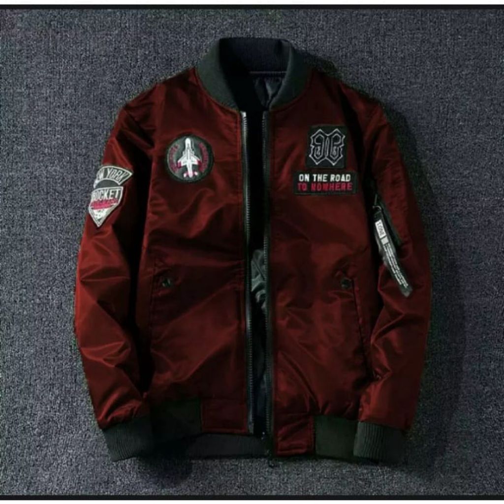 Jaket Bomber Pria Parasut Tebal On The Road Musim dingin/ Jaket Bomber Bordir murah vintage stylis j