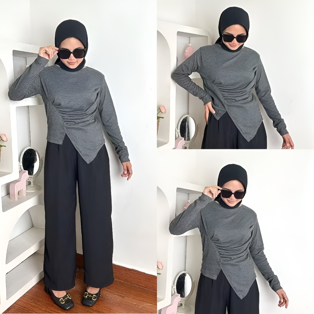 ALMA TOP Atasan Rib Premium Dailyshop.co - Kaos Rib Wanita Lengan Panjang M-XXL High Quality