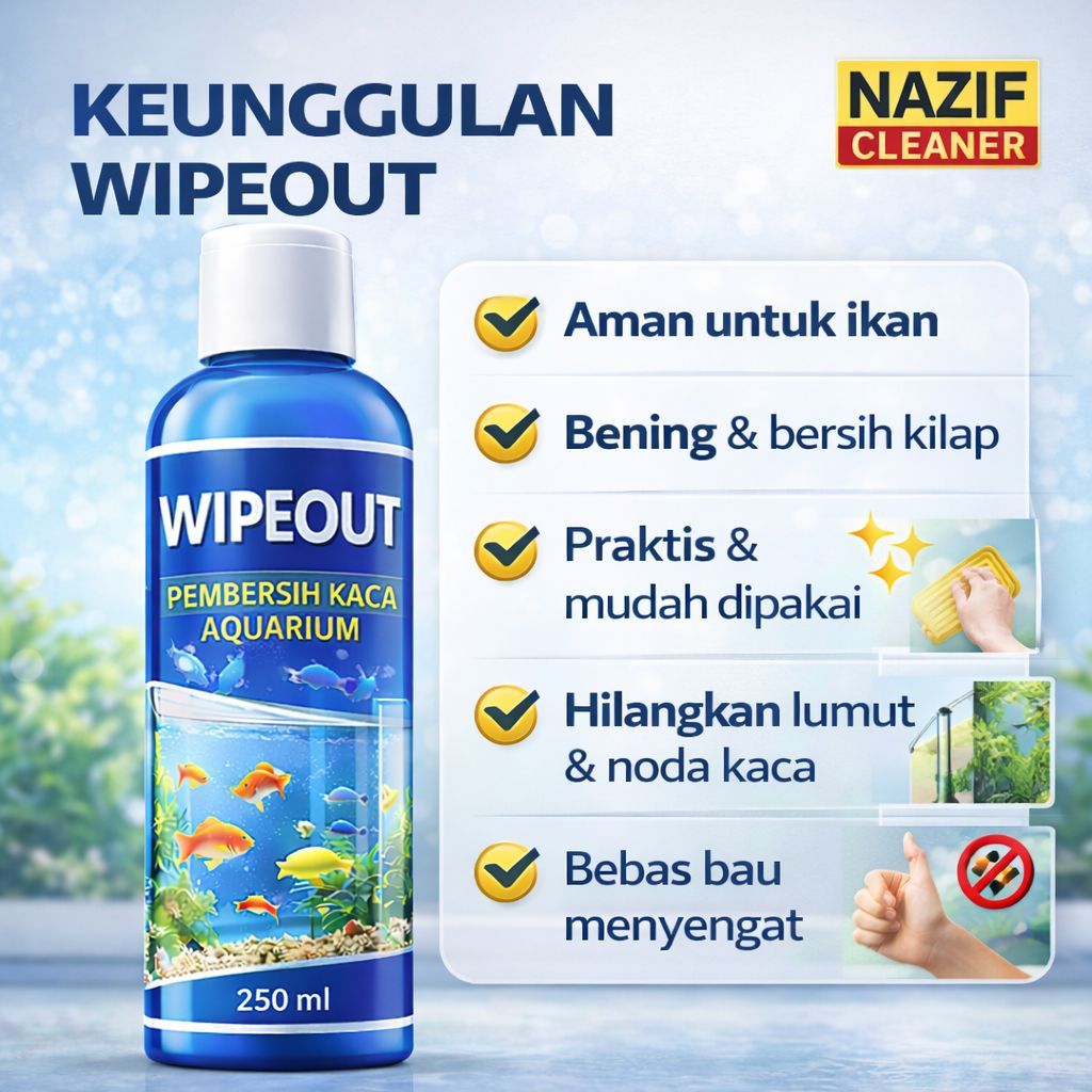 WipeOut Pembersih Kaca Aquarium Aman Ikan | Lumut Hilang Bersih