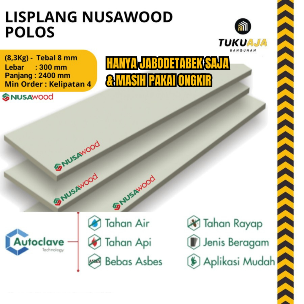 HANYA PENGIRIMAN JABODETABEK Nusawood Plank Polos 2400x300x8mm - LisPlank Woodplank