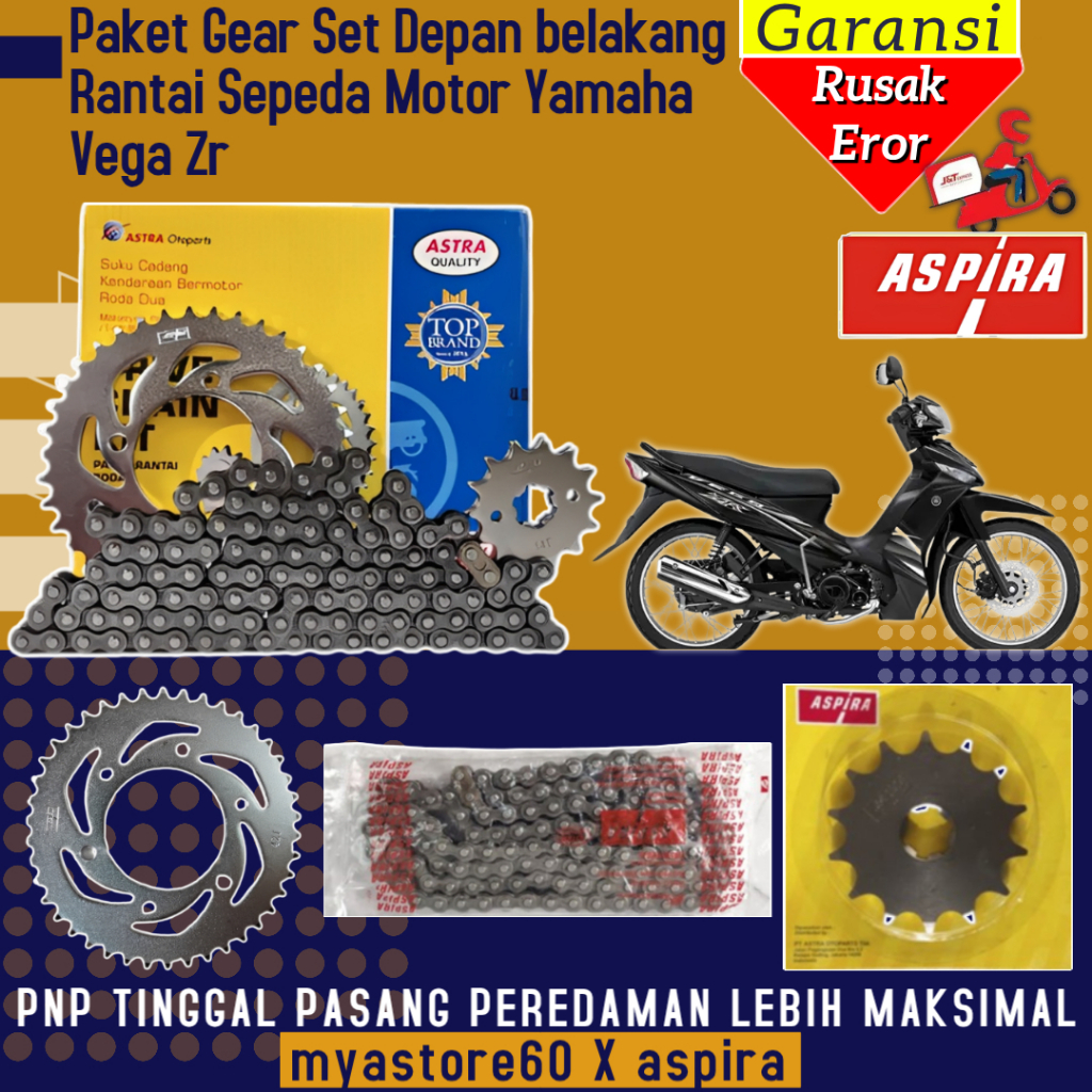 ORIGINAL ASPIRA Paket Set Rantai Gear Belakang Gear Dpn 420-15T Gear Blkg 420-40T Rantai 420-108L Se