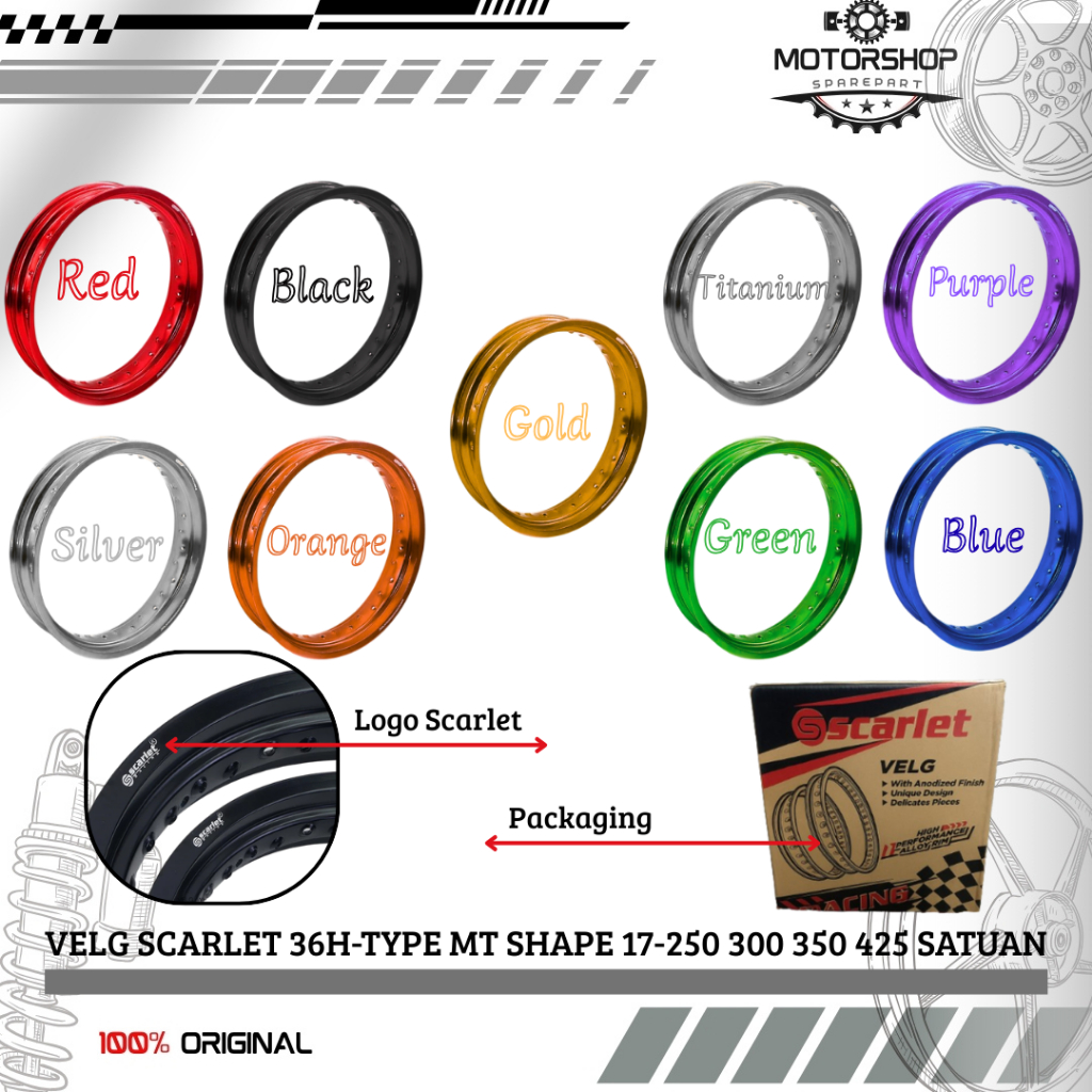 Velg 36H Type  MT Shape { 17-250 / 17 - 300 / 17 - 350 / 17 - 425 } " Original Scarlet "