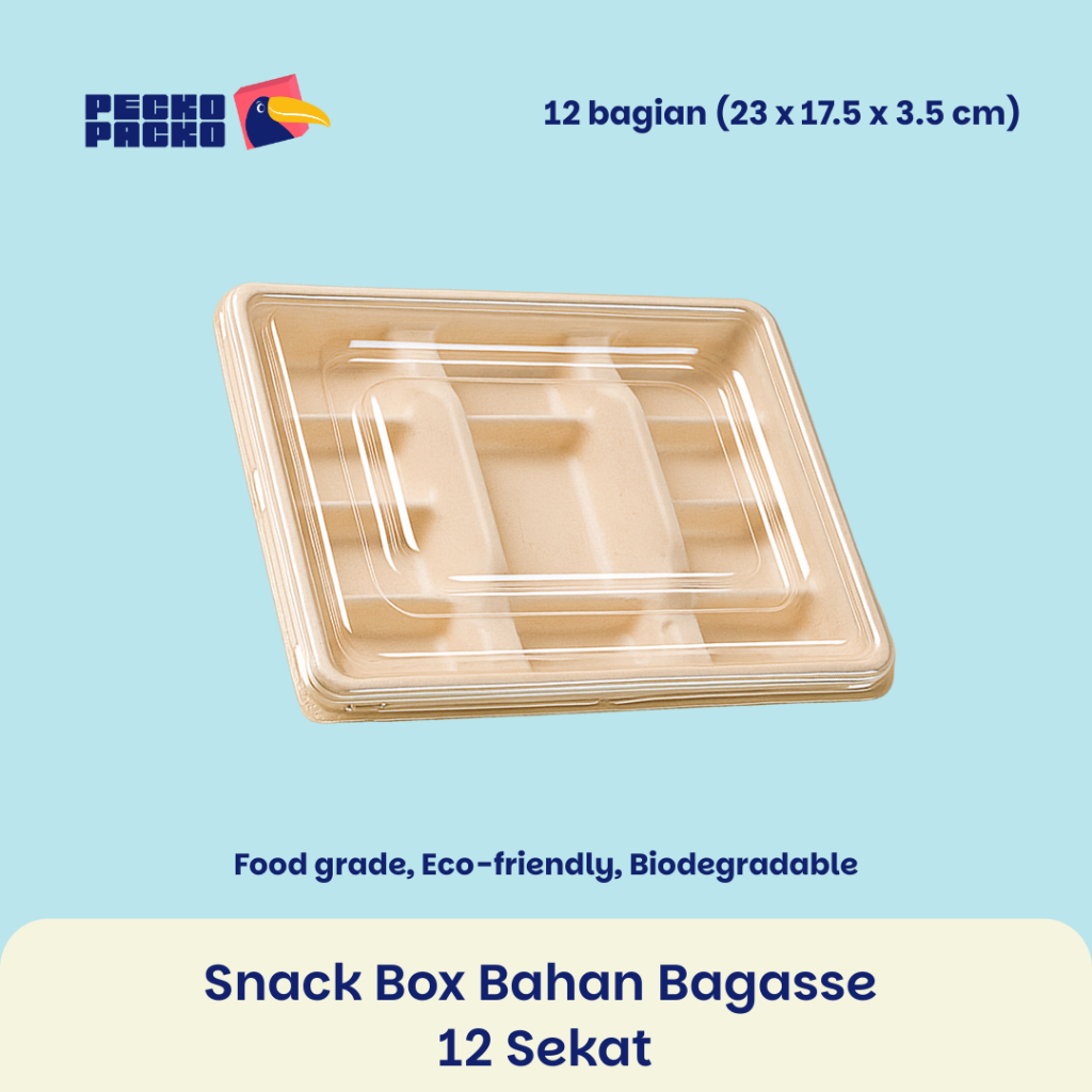 Snack Box Bahan Bagasse 12 Sekat Ramah Lingkungan - Packaging Makanan Dari Ampas Tebu Untuk Dumpling