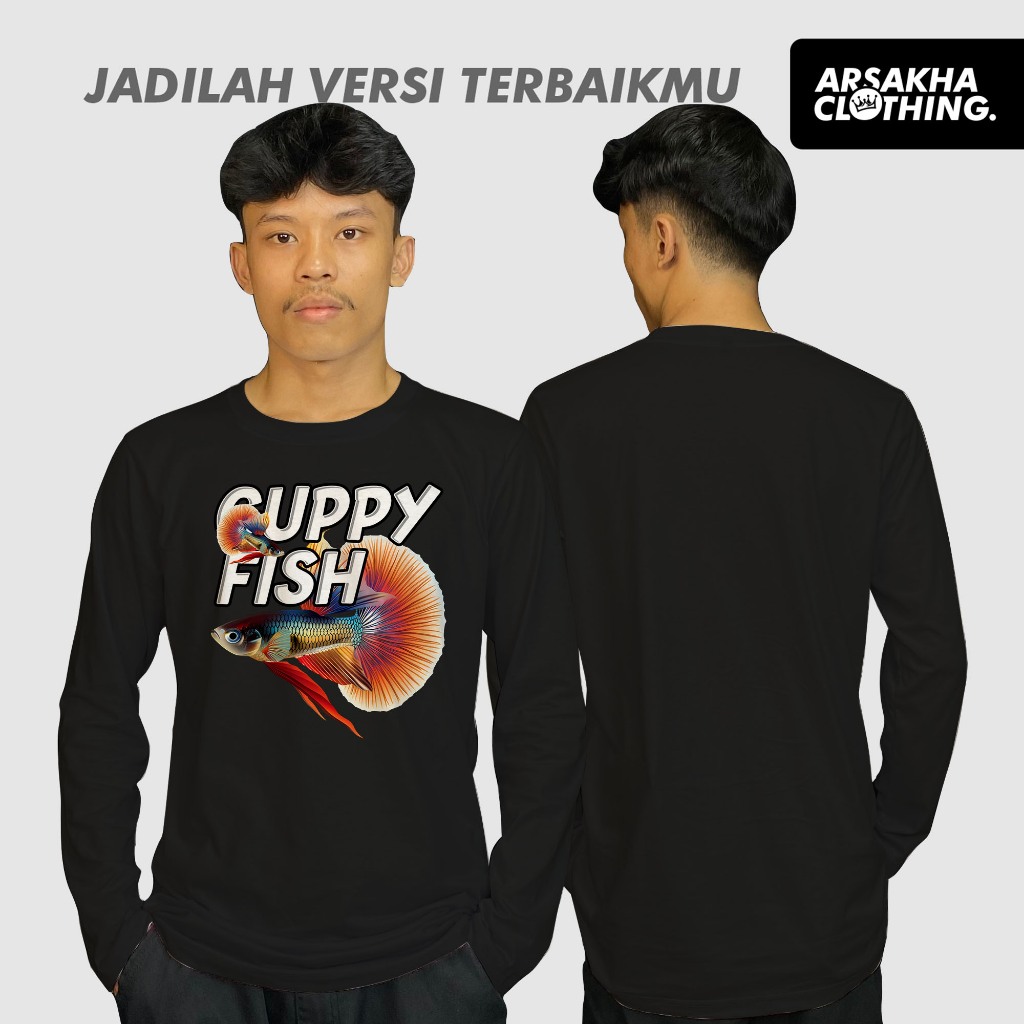 Kaos Lengan Panjang Pendek Pecinta Ikan Guppy Depan Baju Distro by Arsakha Clothing