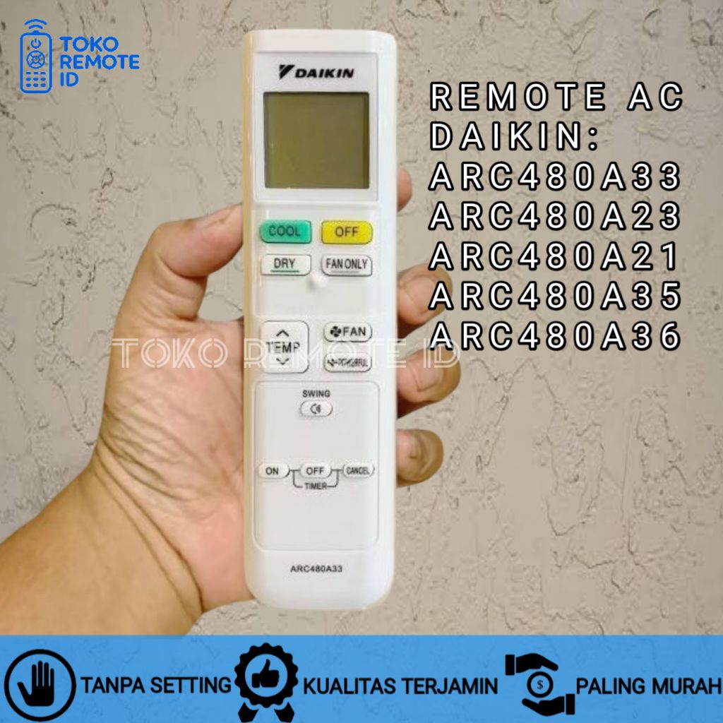 REMOT REMOTE AC DAIKIN ARC480A33 FTC15NV14 FTC20NV14 FTC50XV14 FTC25NV14 FTC35NV14 Tanpa Setting