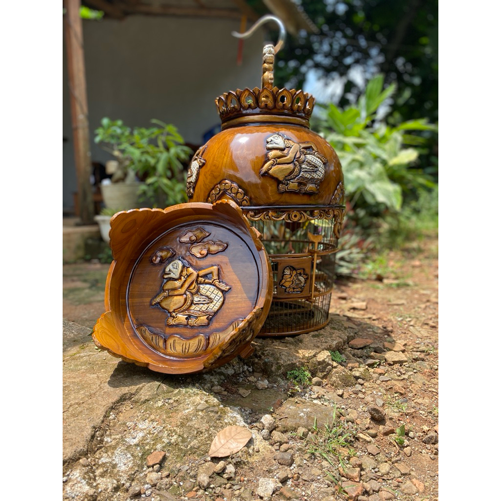 sangkar ukir burung perkutut motif semar