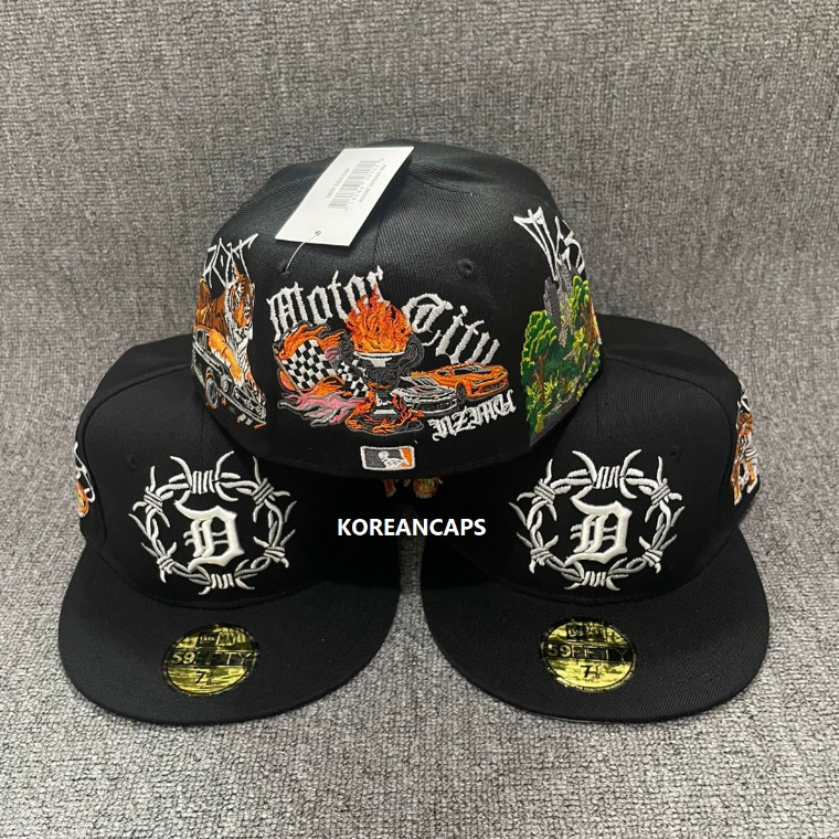 Topi Snapback Fitted Detroit Tigers Detroit x NZMU The Motor City Black White Logo Bordir Build Up C