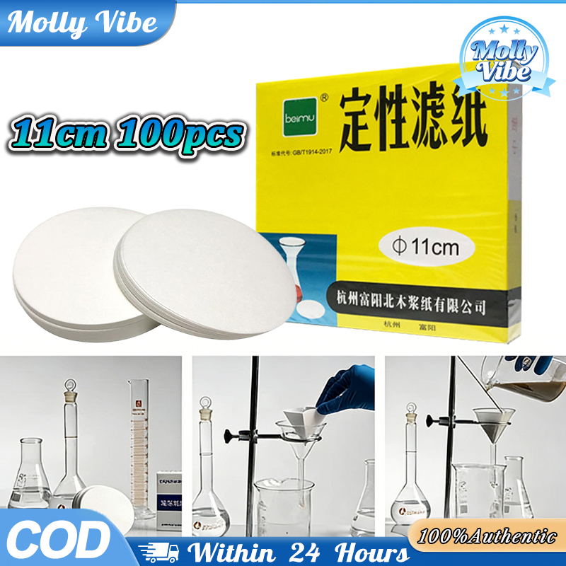 100 Pcs Kertas Saring Laboratorium Bulat 11cm Kertas Filter Halus Lembaran untuk Eksperimen Kimia