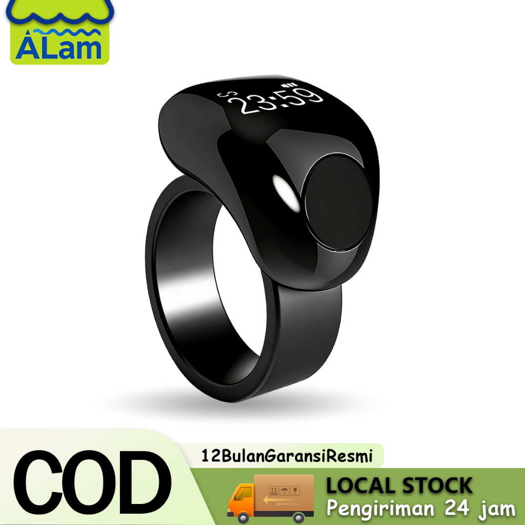 Alam Cincin Tasbih Digital Zikir Counter Smart Ring | Layar LCD Besar Anti Air | Pengingat Waktu Sho
