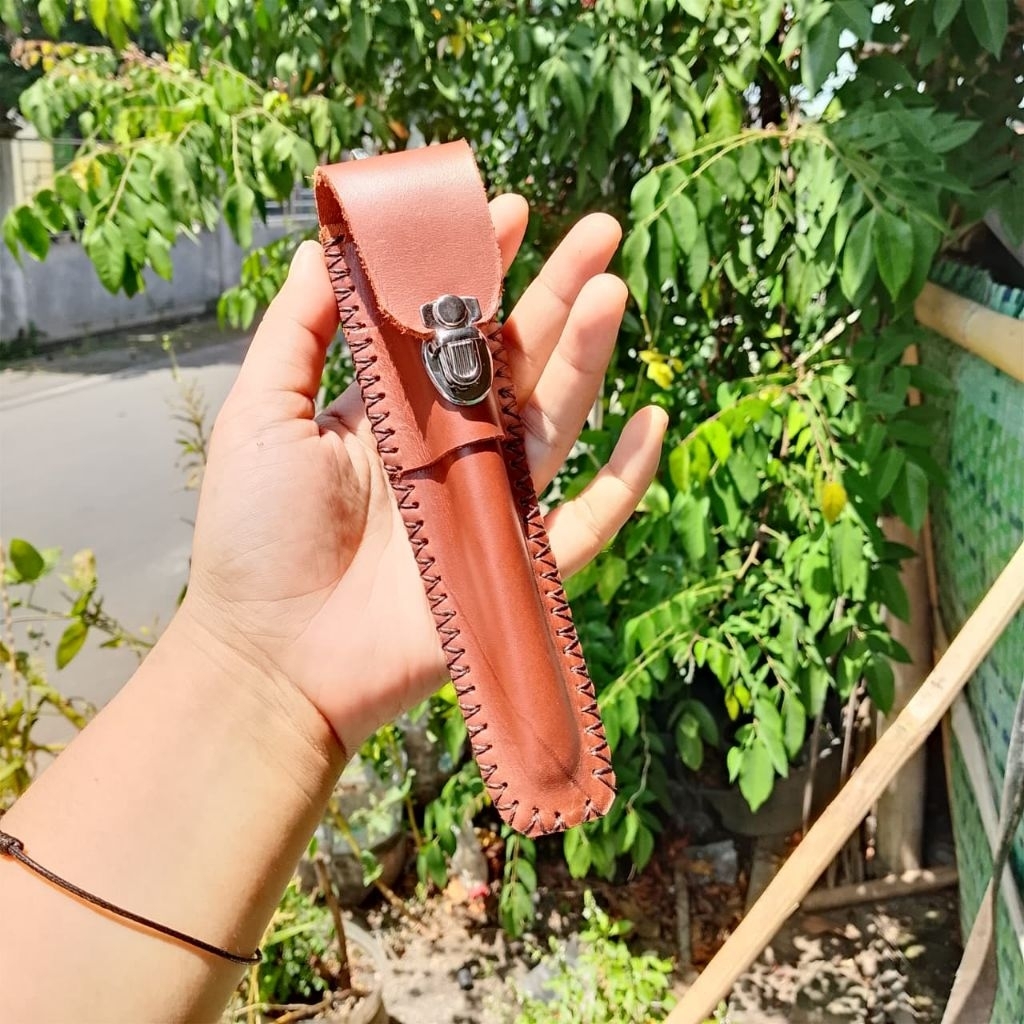 Sarung Pipa Kulit Sapi Asli / Pouch Pipa Cangklong Handmade Premium - Wadah Pipa Unik