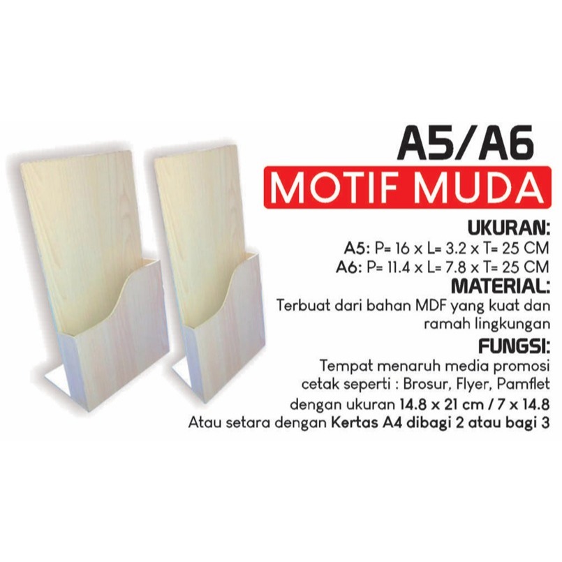 Tempat Brosur / Flyer MDF A5 A6 Motif Kayu Muda Boyqo - Rak Brosur Meja Estetik