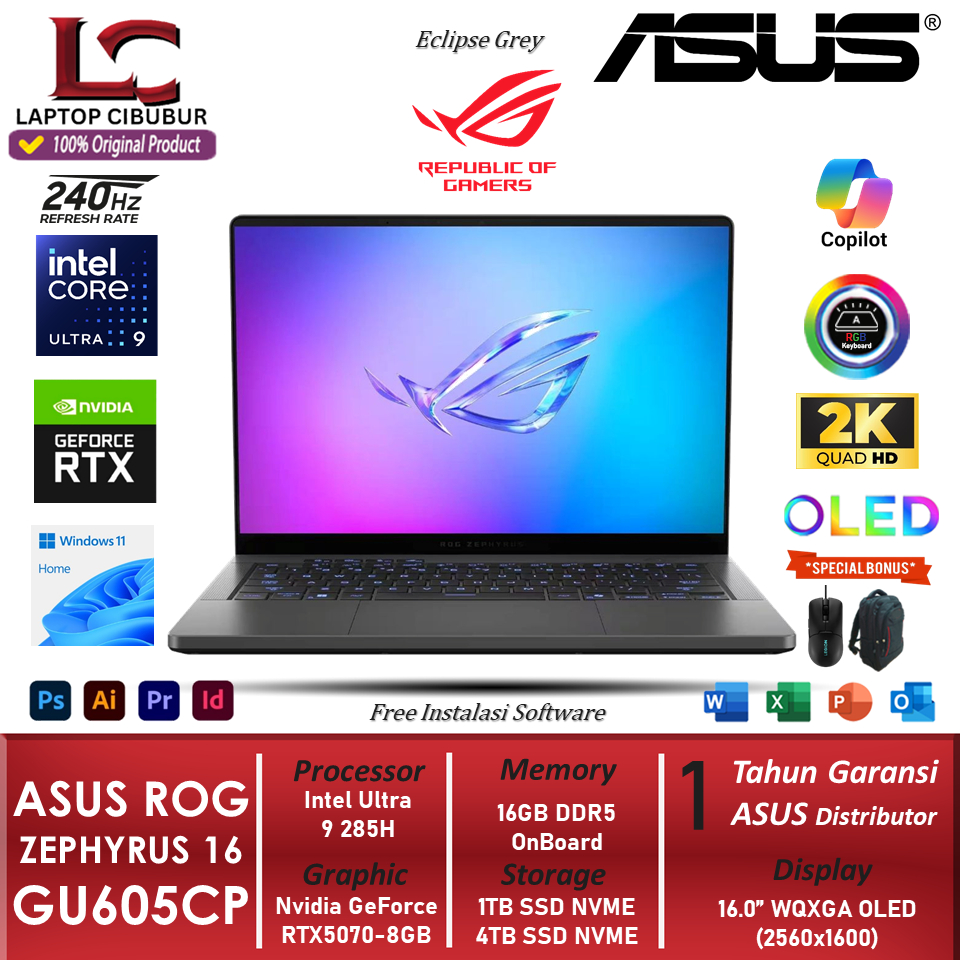 ASUS ROG Zephyrus Intel Core Ultra 9 285H 32GB 2TB SSD RTX5070 WQXGA OLED Windows 11 ORI