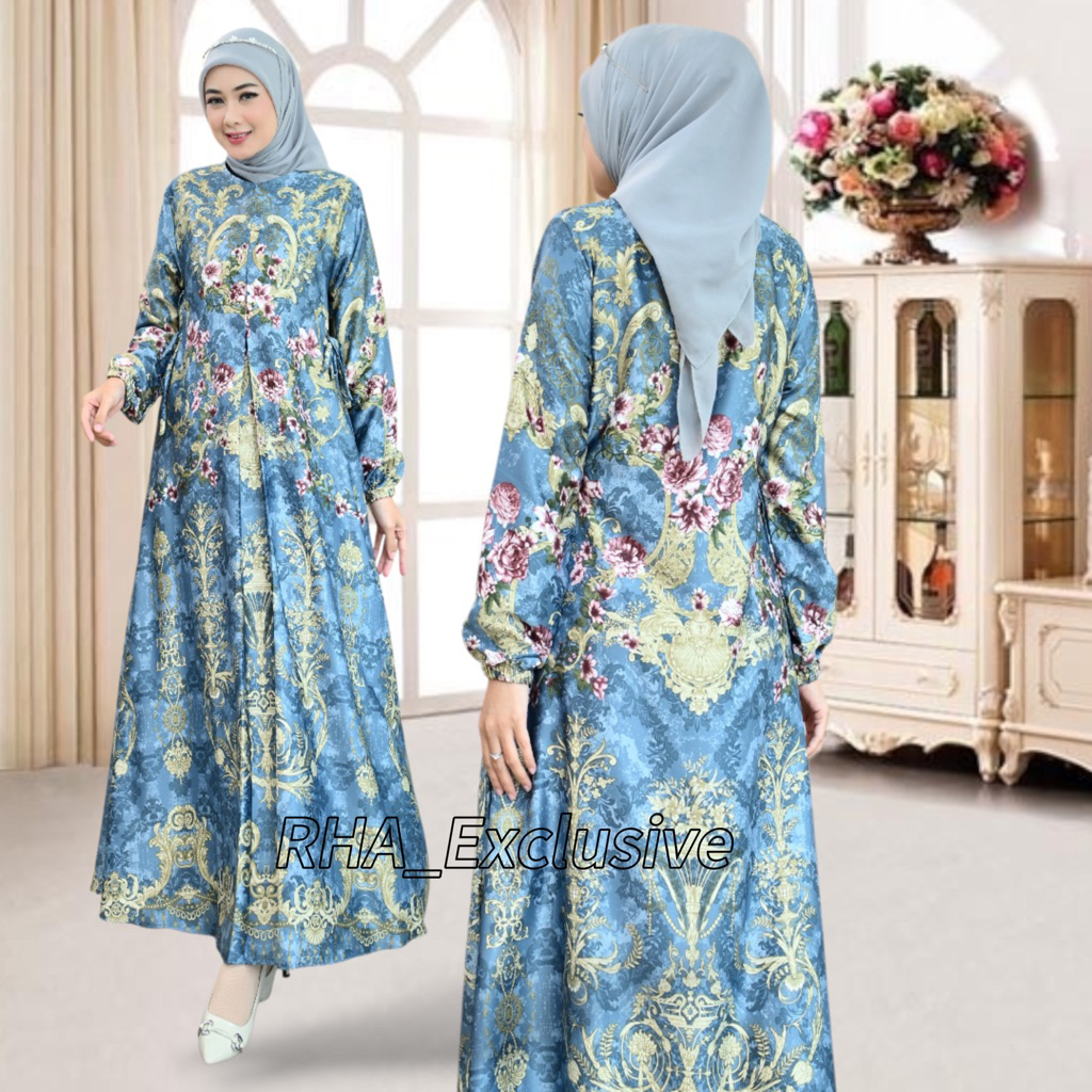 Gamis Wanita Silk Premium Adem Jatuh | Gamis Muslimah Elegan LD JUMBO 130-LIGHT BLUE RAISYA