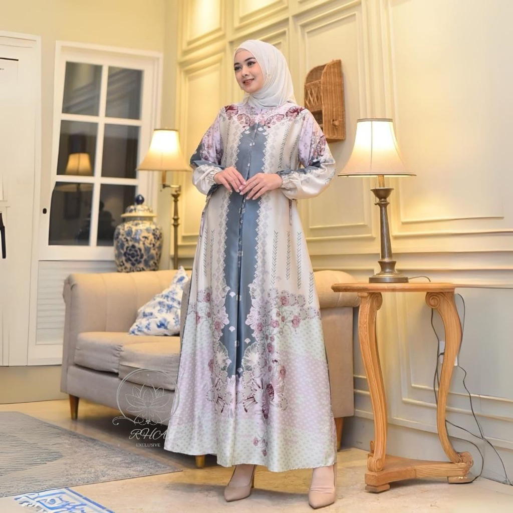 Gamis Wanita Silk Premium Adem Jatuh | Gamis Muslimah Elegan LD JUMBO 130-CREM MEDINA