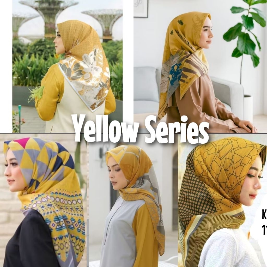 Hijab Segiempat Kerudung Motif Yellow/Kuning Mustard Series Voal Premium