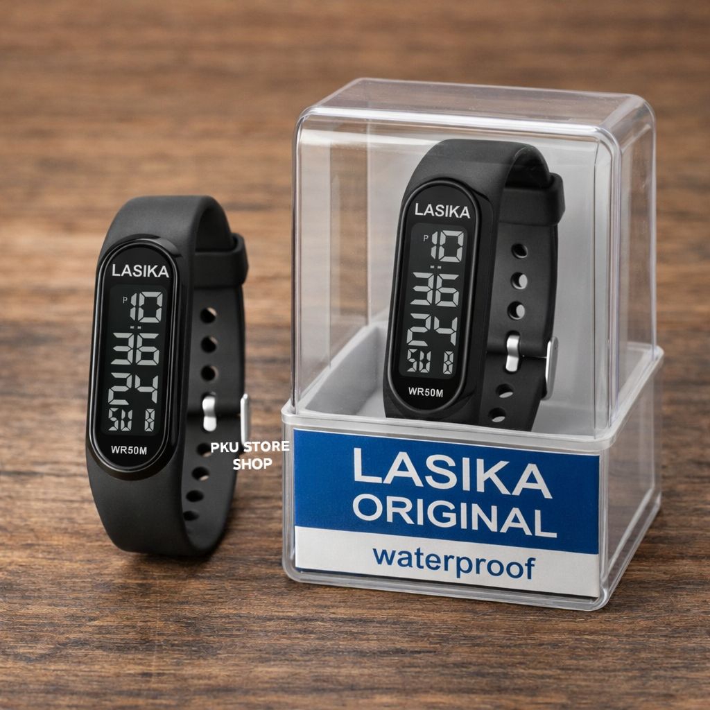 Jam Tangan Pria Digital LASIKA Tahan Air WR50M Tali Karet Desain Minimalis Kekinian Free Box