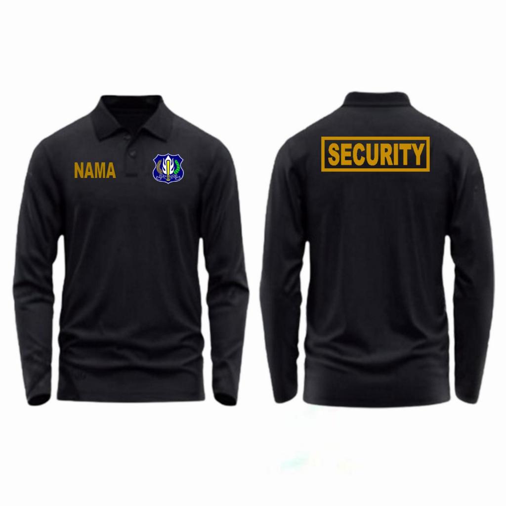 Kaos Polo Shirt Tshirt Baju Kerah Distro LENGAN PANJANG Gratis Nama SECURiTY SATPAM sablon bordir po