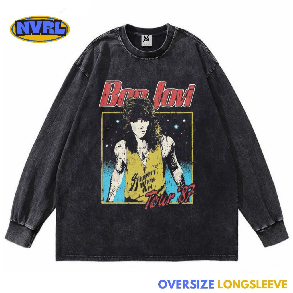 Kaos oversize longsleeve bon jovi heart tour washed washing vintage tee