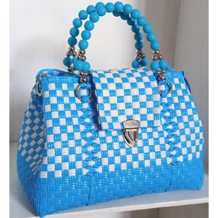 Tas Anyaman Plastik Jali Premium, Resleting, Furin,g Handle Mutiar,a Ada Tutup, Tas Jali Pesta