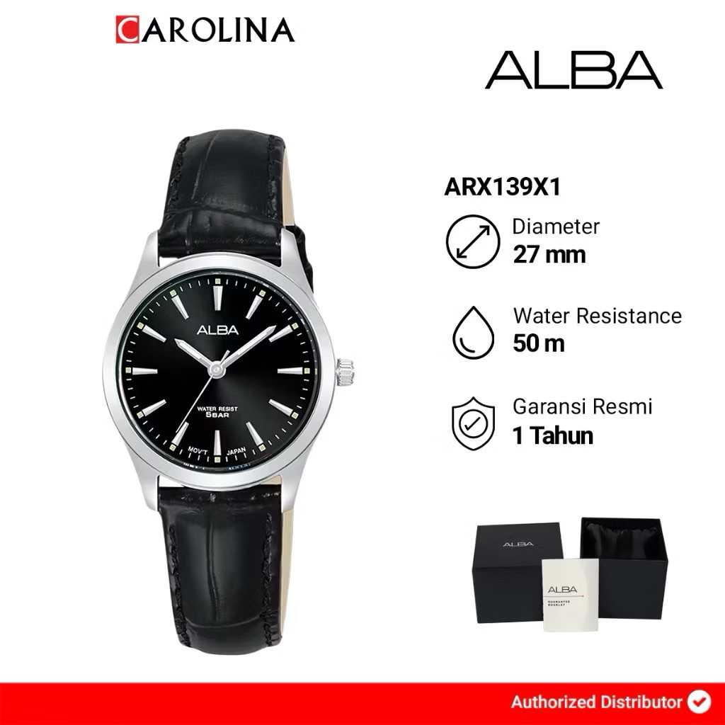 Jam Tangan Wanita Alba 100% original dengan Tali Kulit Asli dan Kaca Mineral