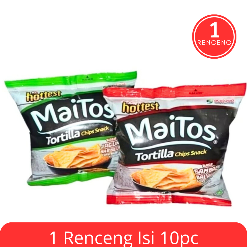 Maitos Tortilla Chips Snack 10gr Isi 10pcs | Maitos Tortilla Chips Gurih Rasa Jagung Bakar Enak