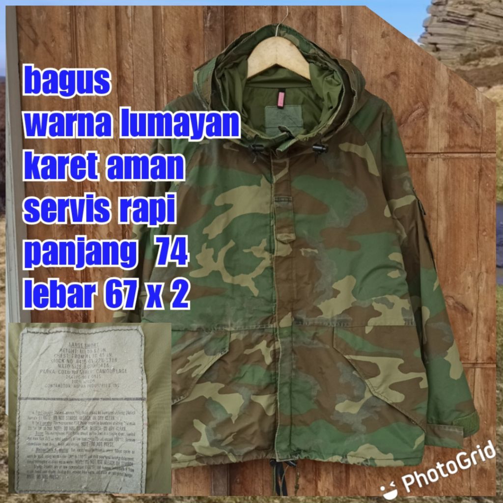 jaket gunung outdoor parka army military como doreng vintage nato usa ecwcs saku samping