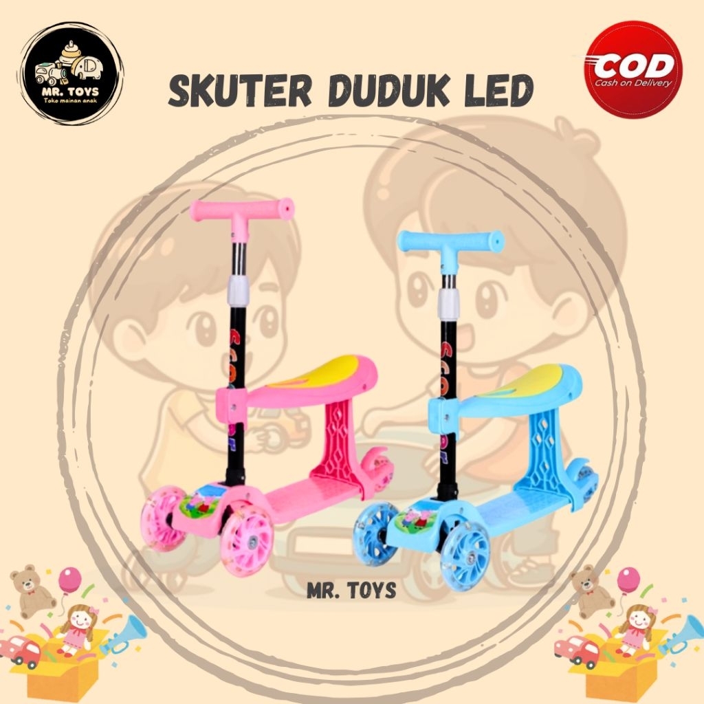 Skuter Anak Roda 3 lipat LED ,Skuter anak 3 roda,skuter lipat 3in1 LED,Skuter duduk anak,rem belakan