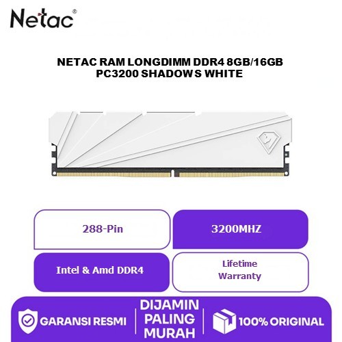 NETAC RAM LONGDIMM DDR4 8GB/16GB PC3200 SHADOW S WHITE
