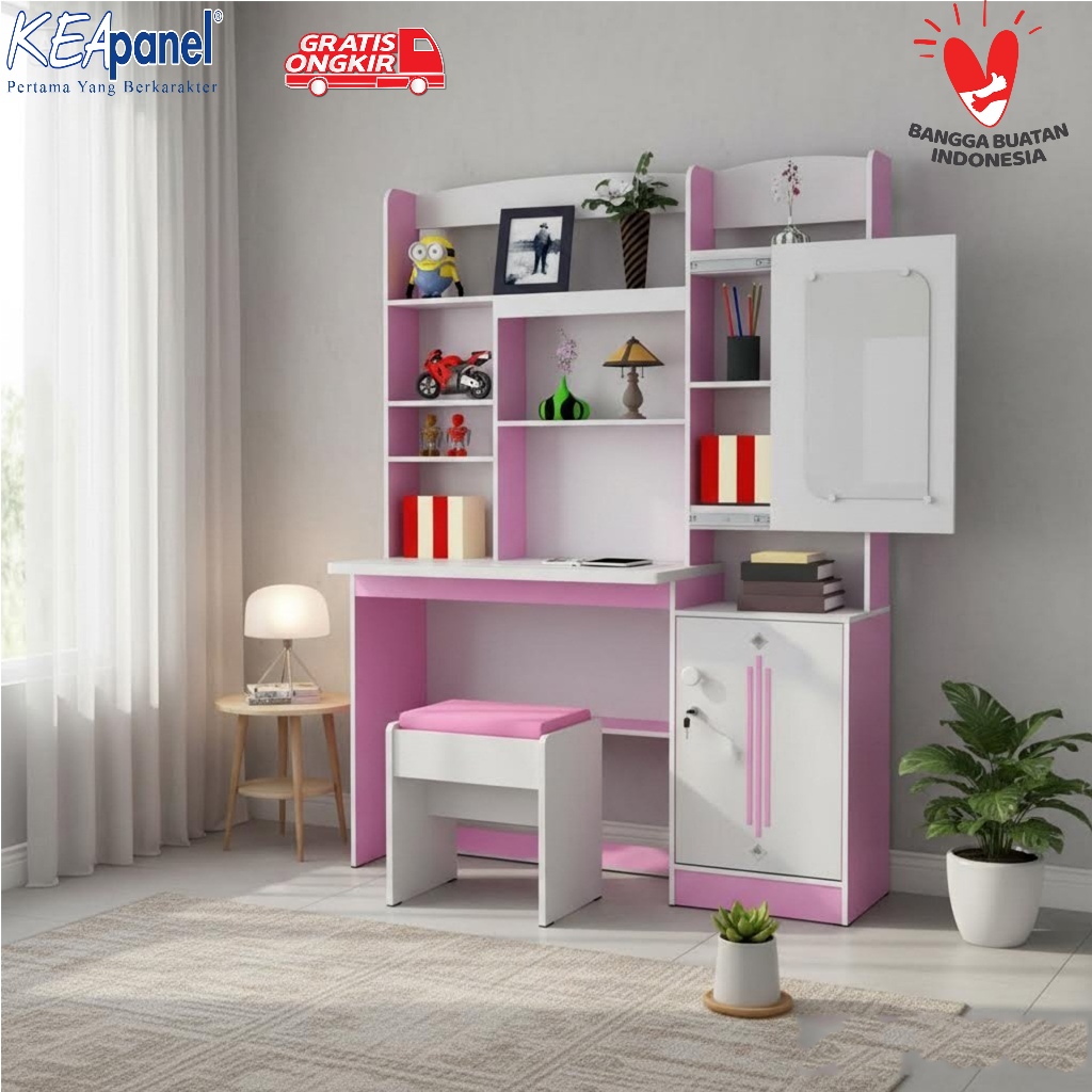 Meja Belajar Anak | Meja Belajar Minimalis Dengan Lemari & Pintu Kaca Geser