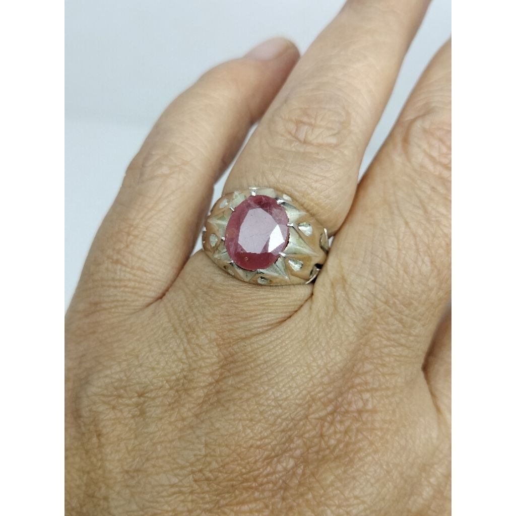 Cincin Perak Batu Ruby Afrika