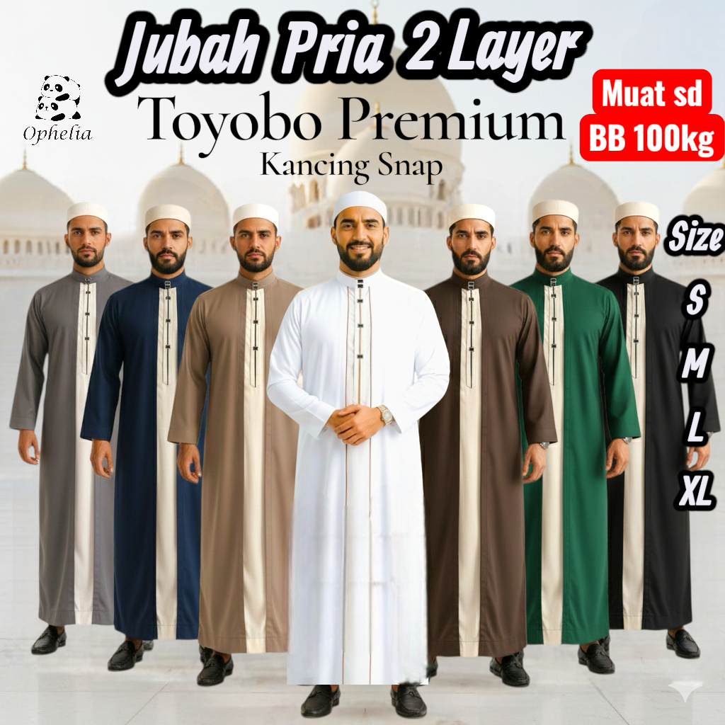Jubah Gamis Pria Dewasa 2 Layer 2 in 1 TOYOBO PREMIUM ADEM Kancing Snap Impot Model Motif Haromain L