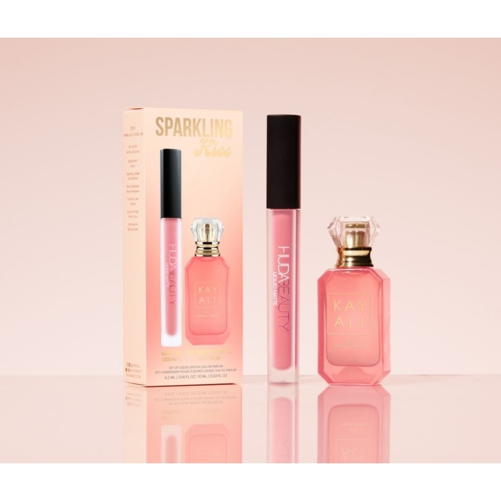 Kayali x Huda Beauty sparkling Kiss Set Lychee EDP Parfum Parfume 10ml Liquid Matte Lipstick Lipstik