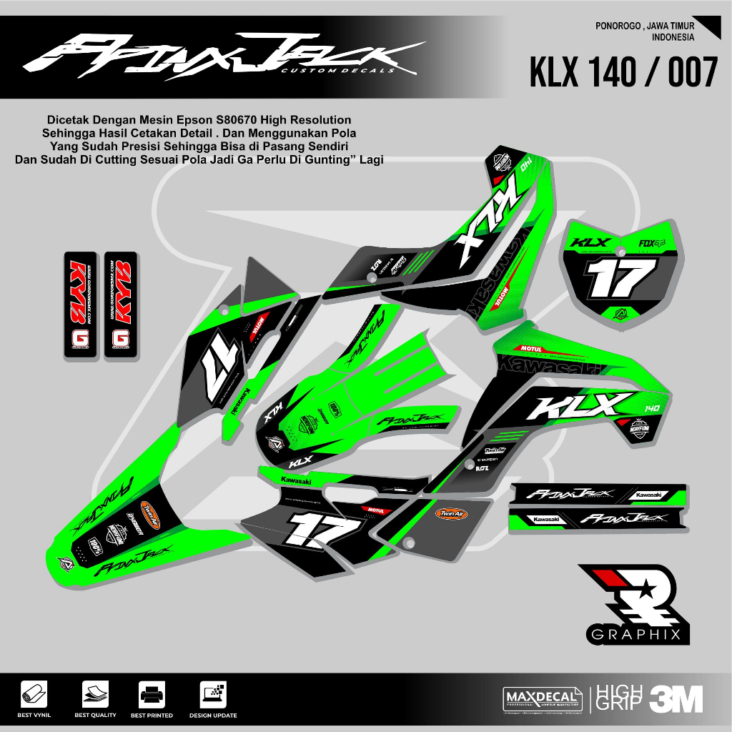 DECAL KLX 140 SUPER GLOSSY KODE 007 - DECAL STICKER KLX - STICKER KLX MURAH - DECAL KLX MURAH
