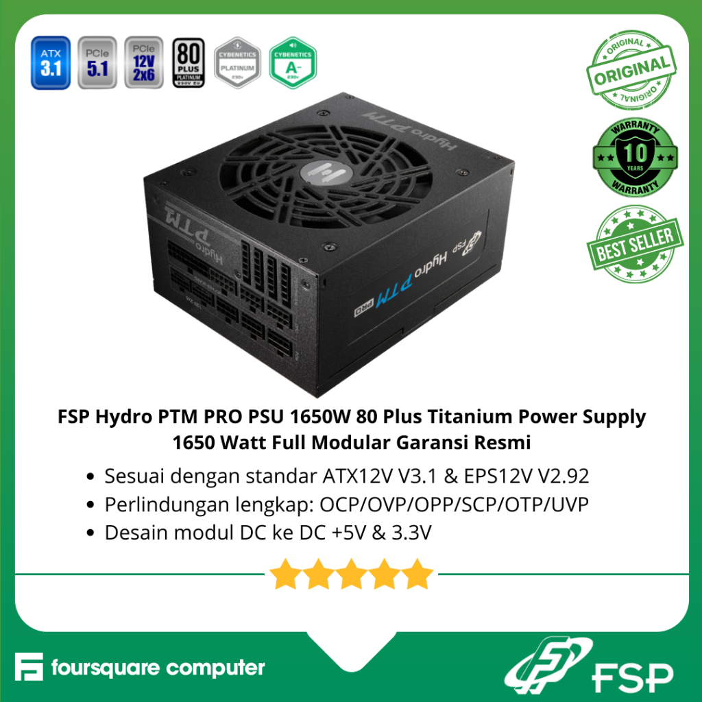 FSP Hydro PTM PRO PSU 1650W 80 Plus Titanium Power Supply 1650 Watt Full Modular Garansi Resmi