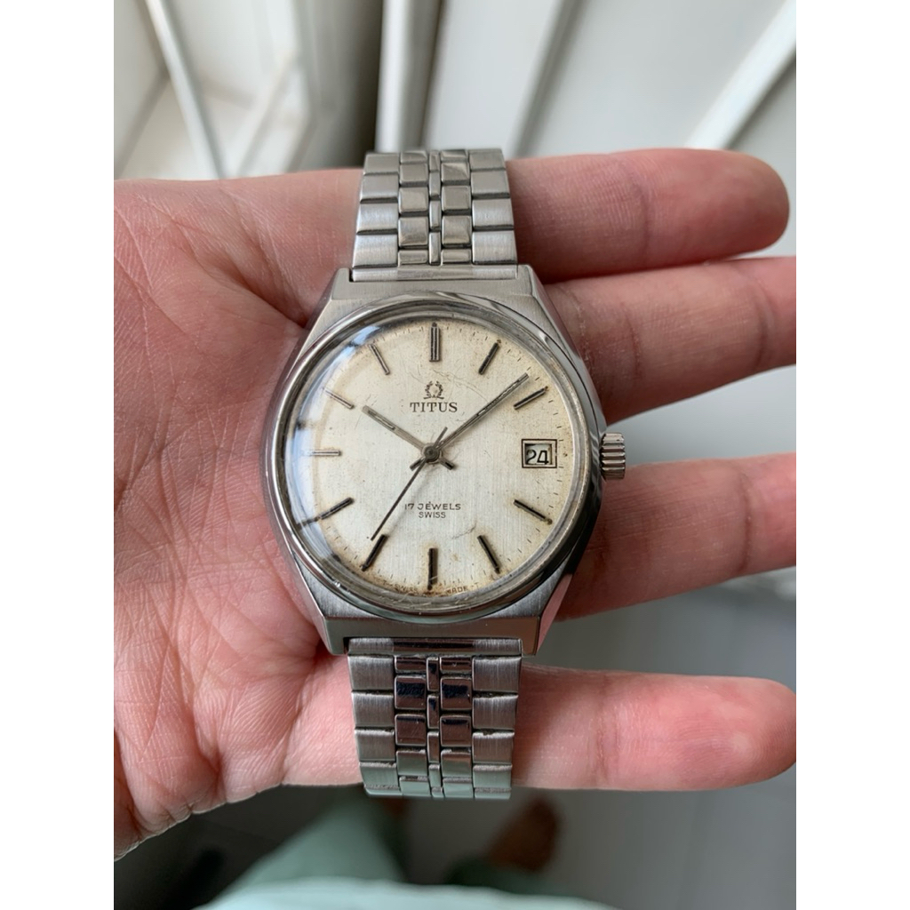 Titus Classic Swiss Made Manual Winding 17 jewels Movement - Historical aging Dial body mulus pol , 