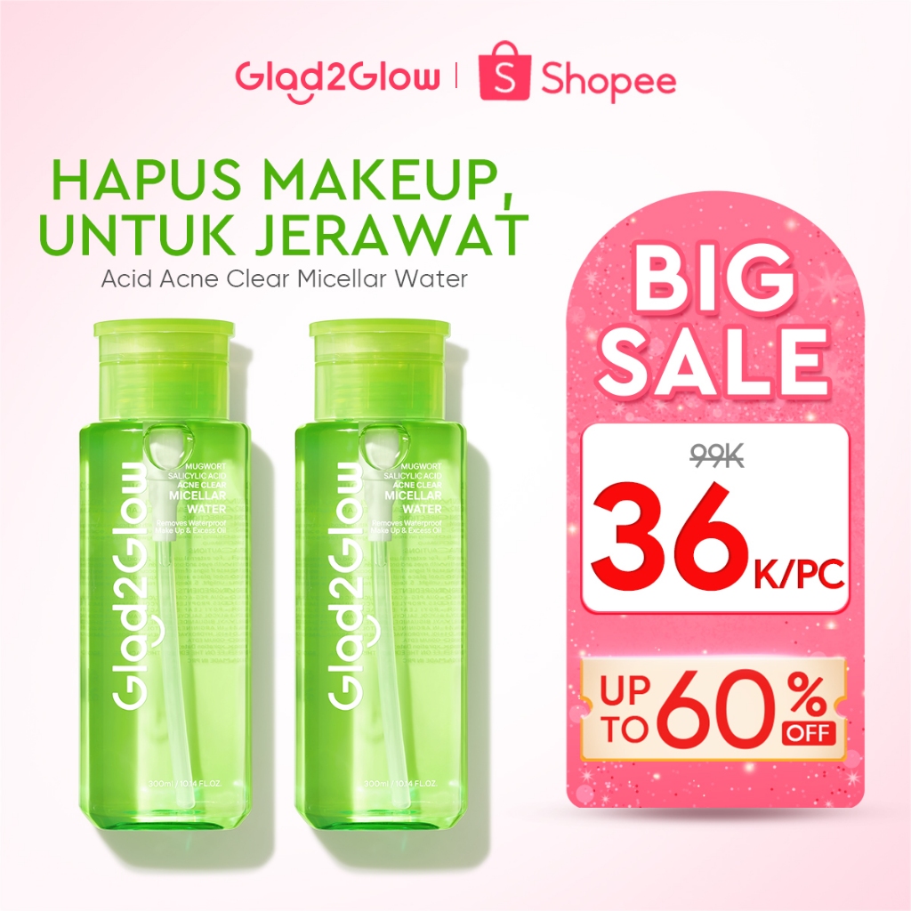 [2PCS SAVE MORE]GLAD2GLOW Mugwort Salicylic Acid Acne Clear Micellar Water 300ml For Acne-Prone Skin
