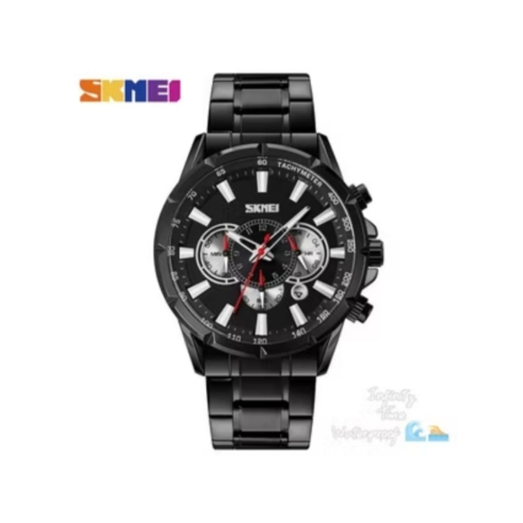 Jam tangan pria SKMEI Rantai stainless steel Chronograph Aktif & tanggal aktif
