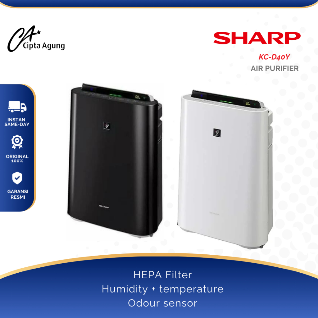 Purifikasi Udara dan Humidifier Sharp KC-D40Y-B Hitam, Kapasitas 2.5L, Area Penutupan 26m²
