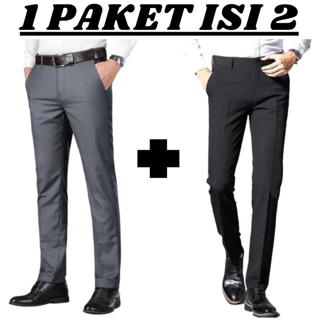 PROMO 2 Pcs Celana Slim Fit Pria Hitam | Paket 2 Pcs Celana Formal Slimfit | Celana Hitam Formal