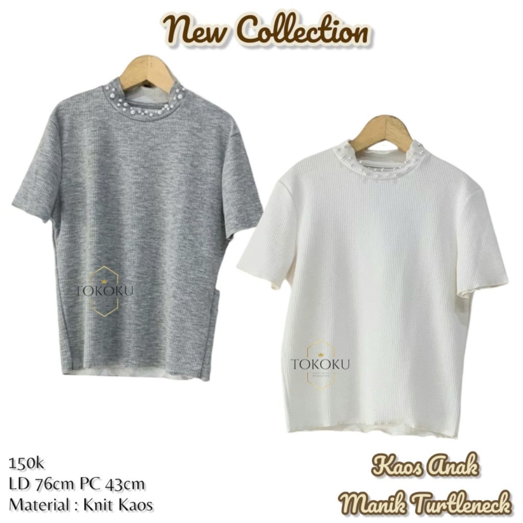 TOKOKU Kaos Anak Perempuan Knit Turtleneck Manik Mutiara Premium
