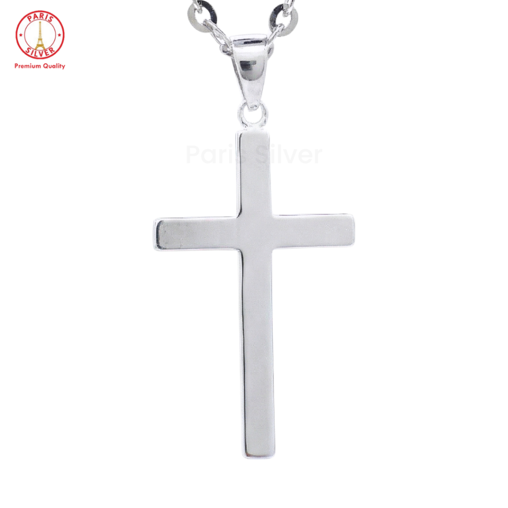 Kalung Salib Perak Asli 925 Silver Lapis Emas Putih Pria Wanita Kilap Anti Karat Polos Liontin Besar